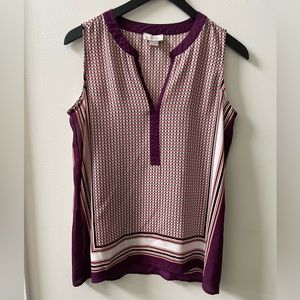 LOFT sleeveless blouse, purple/white, size small